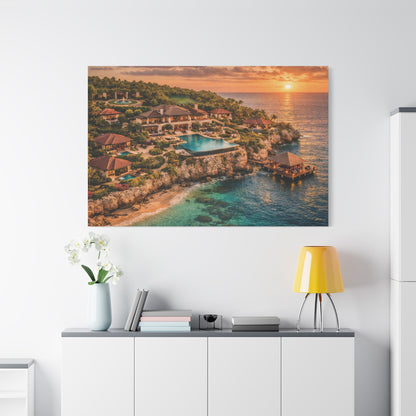 Tropical Sunset Canvas Wall Art — Coastal Resort Landscape Matte Stretched Print