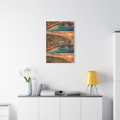 Tropical Sunset Canvas Wall Art — Coastal Resort Landscape Matte Stretched Print