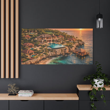 Tropical Sunset Canvas Wall Art — Coastal Resort Landscape Matte Stretched Print