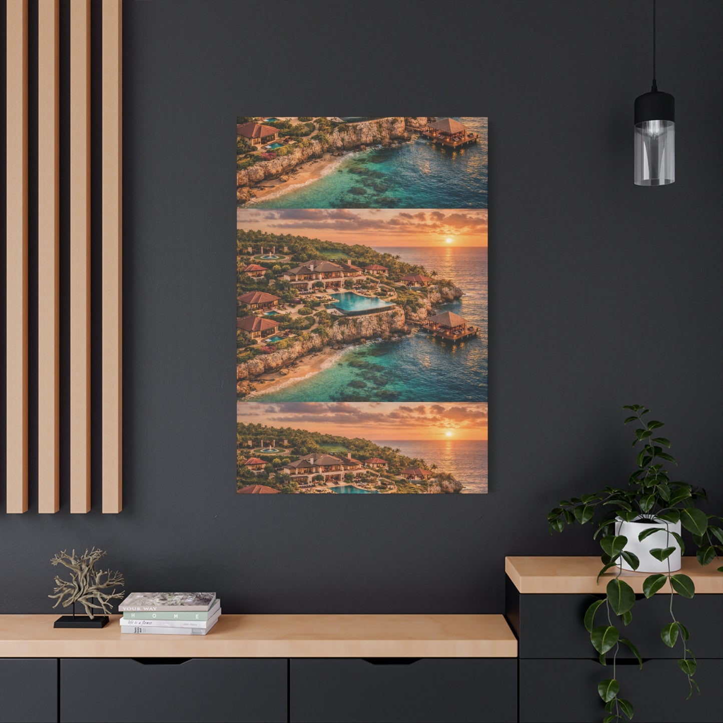 Tropical Sunset Canvas Wall Art — Coastal Resort Landscape Matte Stretched Print