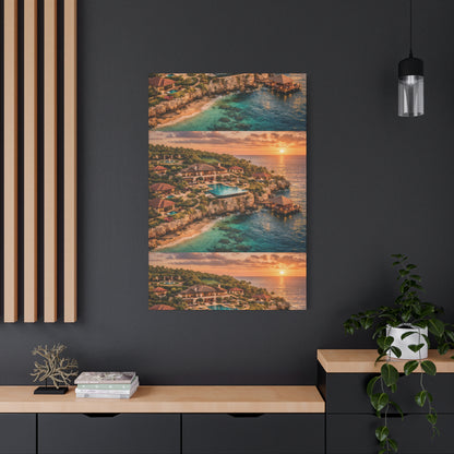 Tropical Sunset Canvas Wall Art — Coastal Resort Landscape Matte Stretched Print