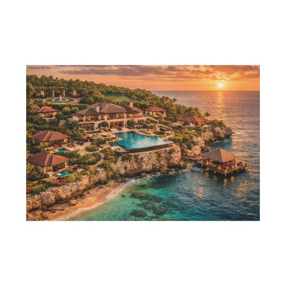 Tropical Sunset Canvas Wall Art — Coastal Resort Landscape Matte Stretched Print