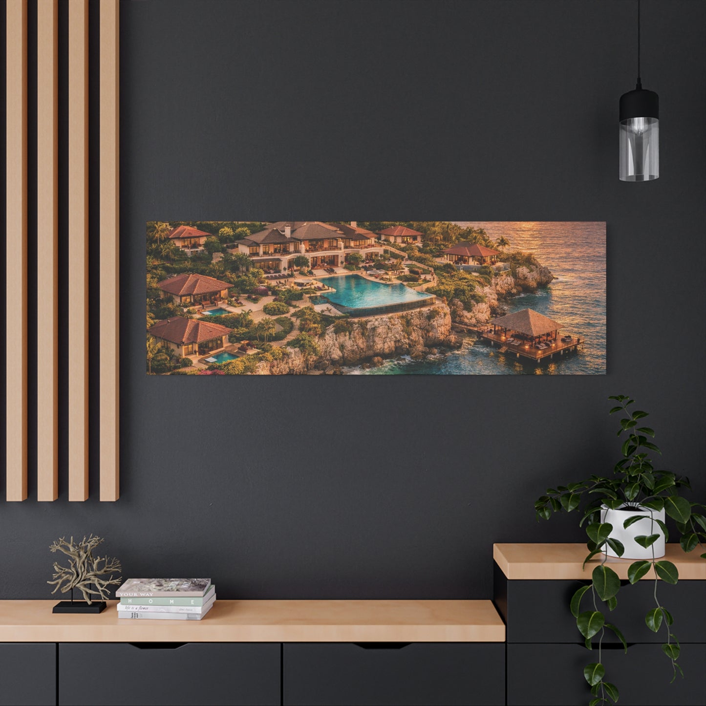 Tropical Sunset Canvas Wall Art — Coastal Resort Landscape Matte Stretched Print