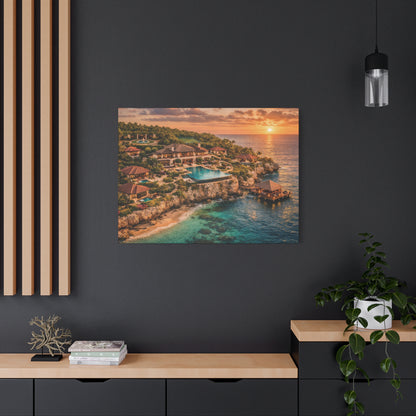 Tropical Sunset Canvas Wall Art — Coastal Resort Landscape Matte Stretched Print