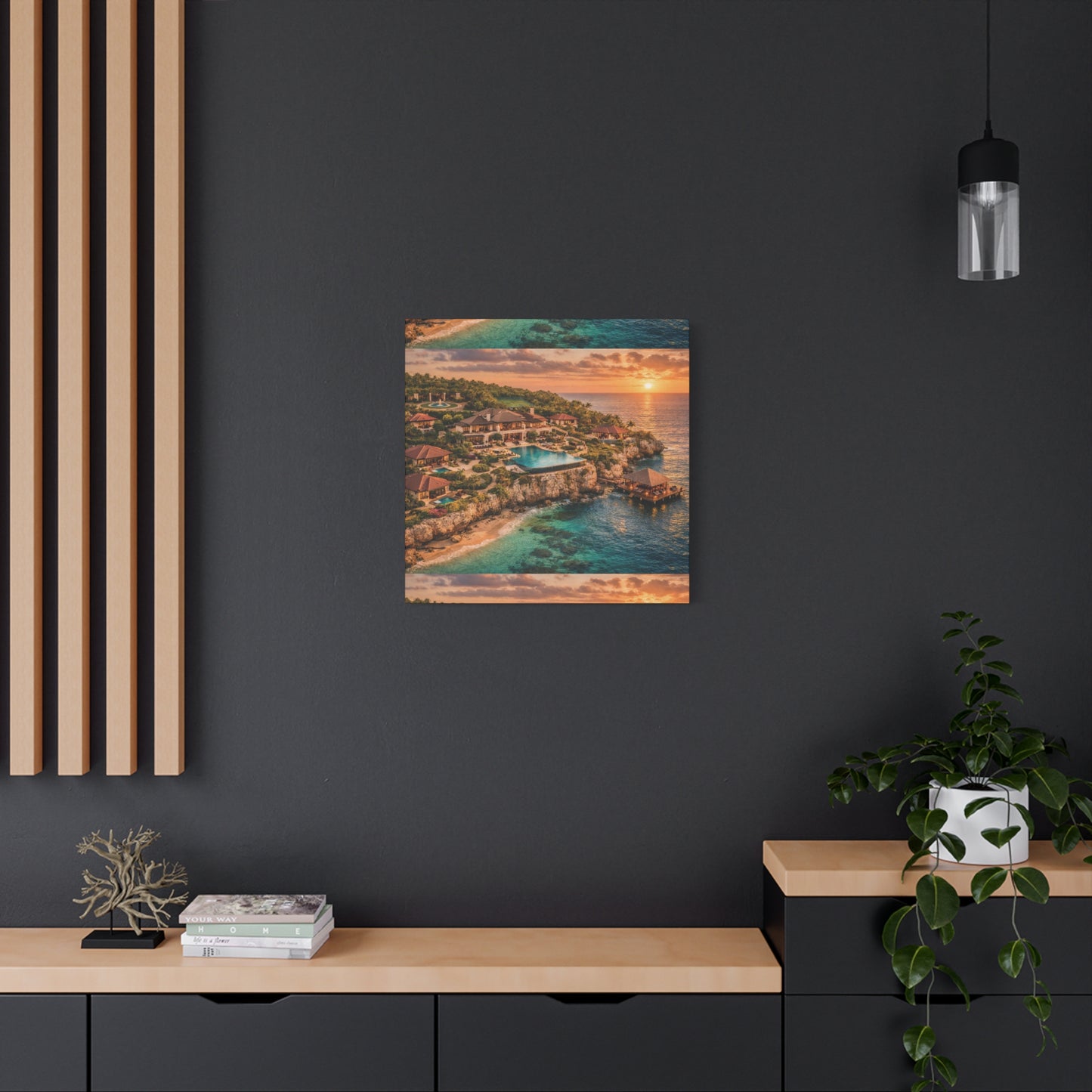Tropical Sunset Canvas Wall Art — Coastal Resort Landscape Matte Stretched Print
