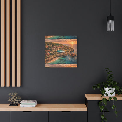 Tropical Sunset Canvas Wall Art — Coastal Resort Landscape Matte Stretched Print