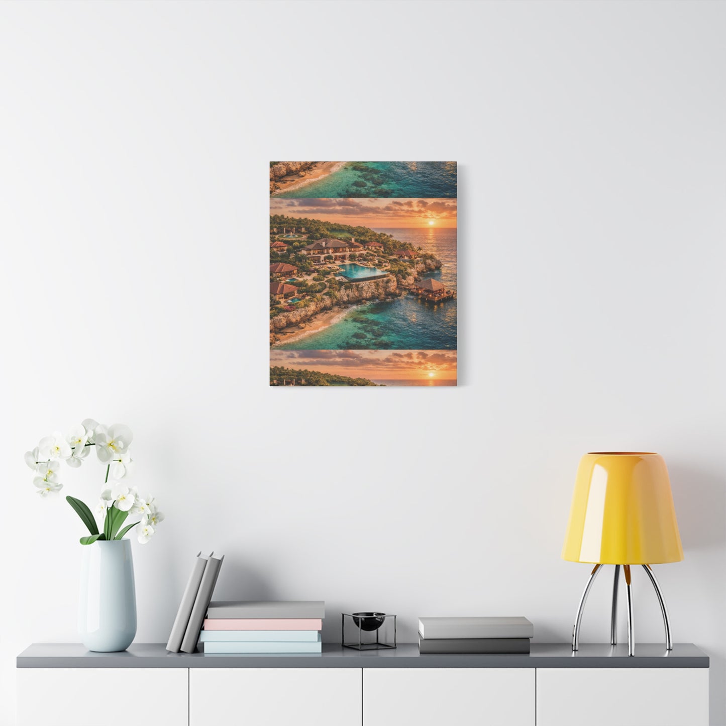 Tropical Sunset Canvas Wall Art — Coastal Resort Landscape Matte Stretched Print