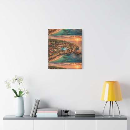 Tropical Sunset Canvas Wall Art — Coastal Resort Landscape Matte Stretched Print