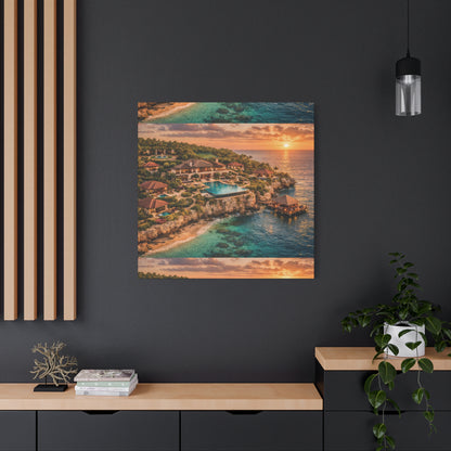 Tropical Sunset Canvas Wall Art — Coastal Resort Landscape Matte Stretched Print