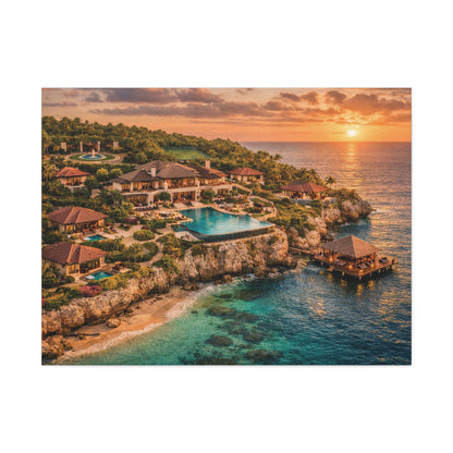 Tropical Sunset Canvas Wall Art — Coastal Resort Landscape Matte Stretched Print