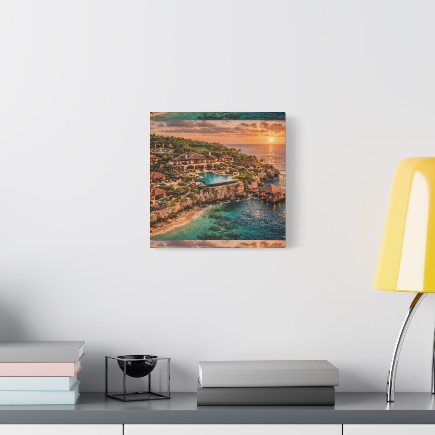 Tropical Sunset Canvas Wall Art — Coastal Resort Landscape Matte Stretched Print