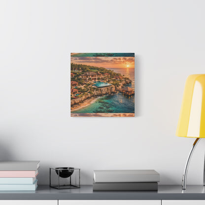 Tropical Sunset Canvas Wall Art — Coastal Resort Landscape Matte Stretched Print