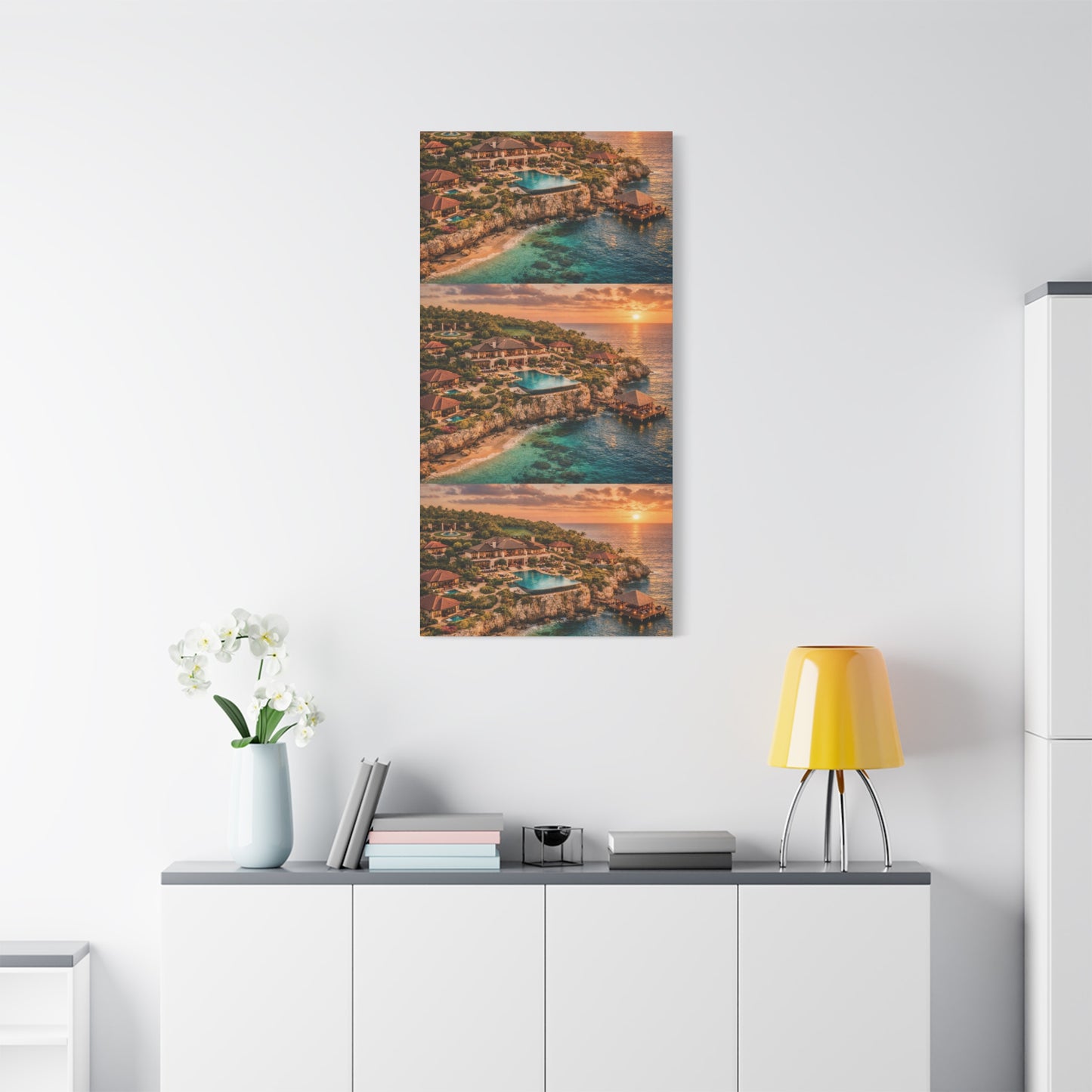 Tropical Sunset Canvas Wall Art — Coastal Resort Landscape Matte Stretched Print
