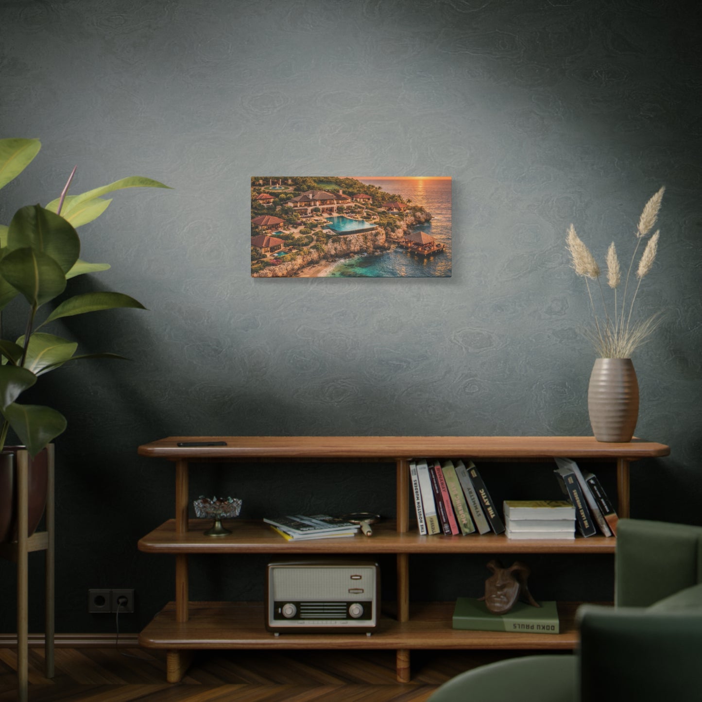 Tropical Sunset Canvas Wall Art — Coastal Resort Landscape Matte Stretched Print