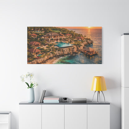 Tropical Sunset Canvas Wall Art — Coastal Resort Landscape Matte Stretched Print