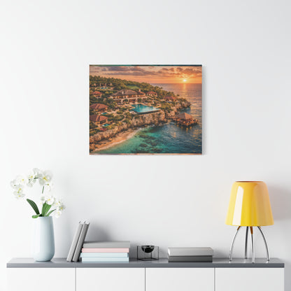 Tropical Sunset Canvas Wall Art — Coastal Resort Landscape Matte Stretched Print