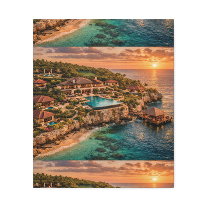 Tropical Sunset Canvas Wall Art — Coastal Resort Landscape Matte Stretched Print
