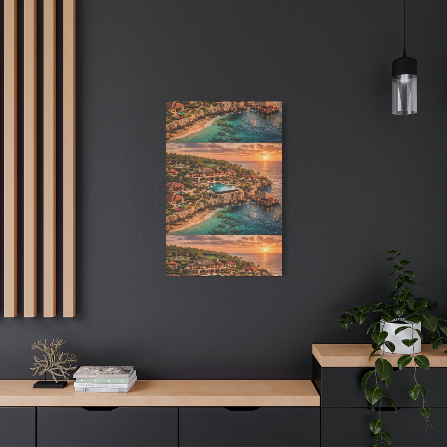 Tropical Sunset Canvas Wall Art — Coastal Resort Landscape Matte Stretched Print