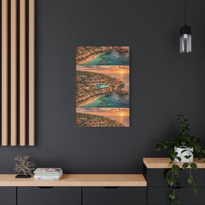 Tropical Sunset Canvas Wall Art — Coastal Resort Landscape Matte Stretched Print