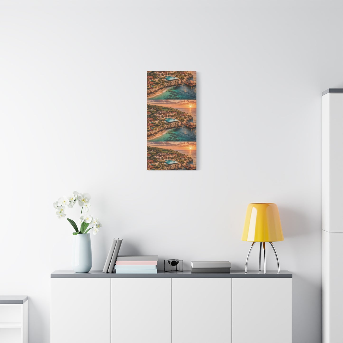 Tropical Sunset Canvas Wall Art — Coastal Resort Landscape Matte Stretched Print