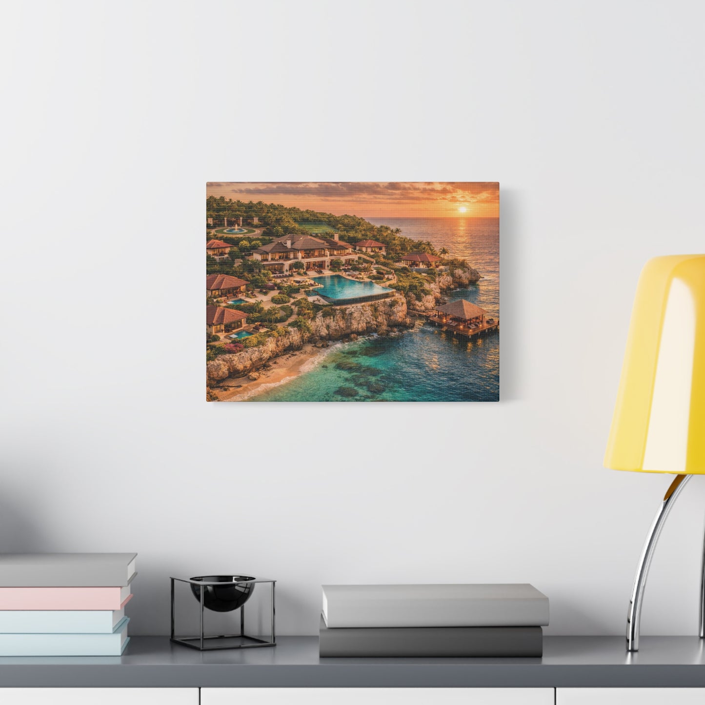 Tropical Sunset Canvas Wall Art — Coastal Resort Landscape Matte Stretched Print