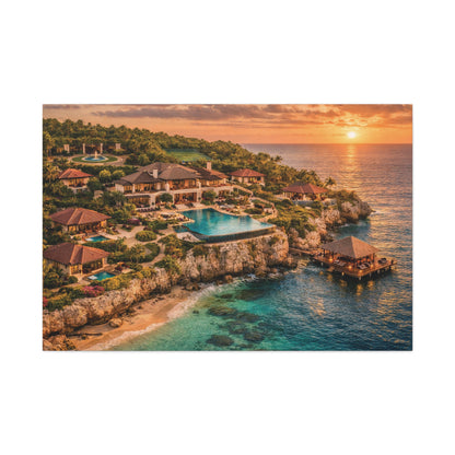 Tropical Sunset Canvas Wall Art — Coastal Resort Landscape Matte Stretched Print