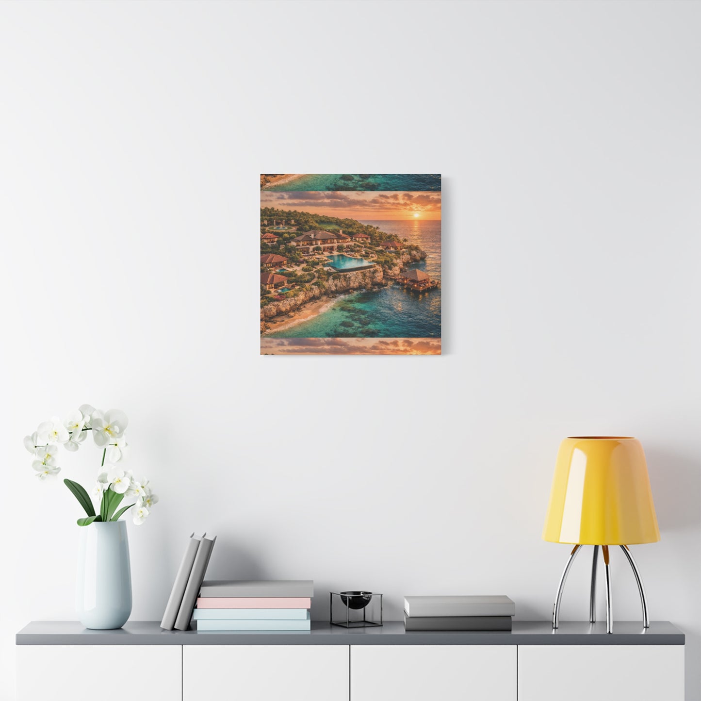 Tropical Sunset Canvas Wall Art — Coastal Resort Landscape Matte Stretched Print
