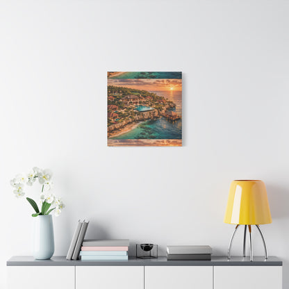 Tropical Sunset Canvas Wall Art — Coastal Resort Landscape Matte Stretched Print
