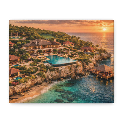 Tropical Sunset Canvas Wall Art — Coastal Resort Landscape Matte Stretched Print