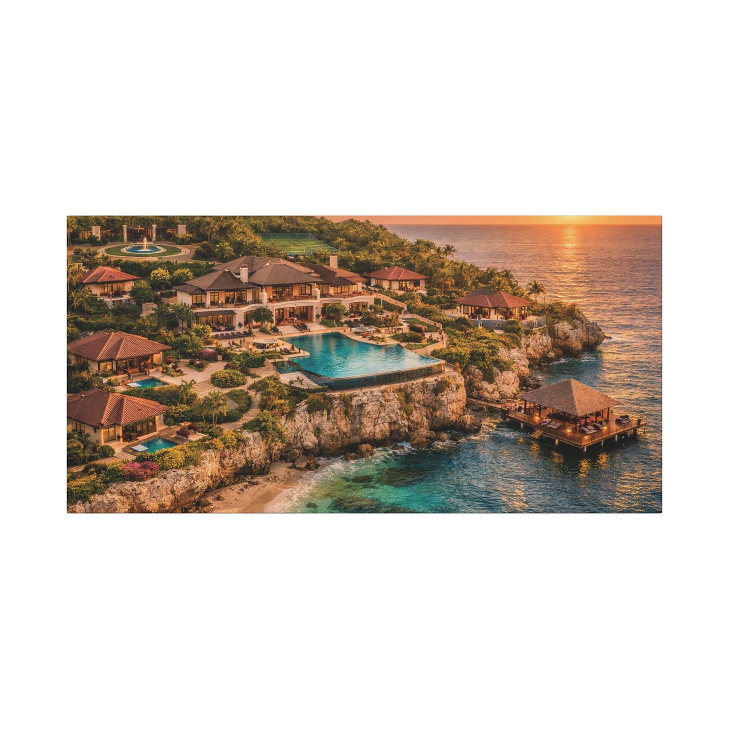 Tropical Sunset Canvas Wall Art — Coastal Resort Landscape Matte Stretched Print