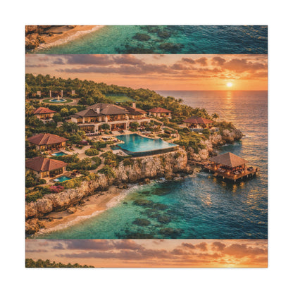 Tropical Sunset Canvas Wall Art — Coastal Resort Landscape Matte Stretched Print