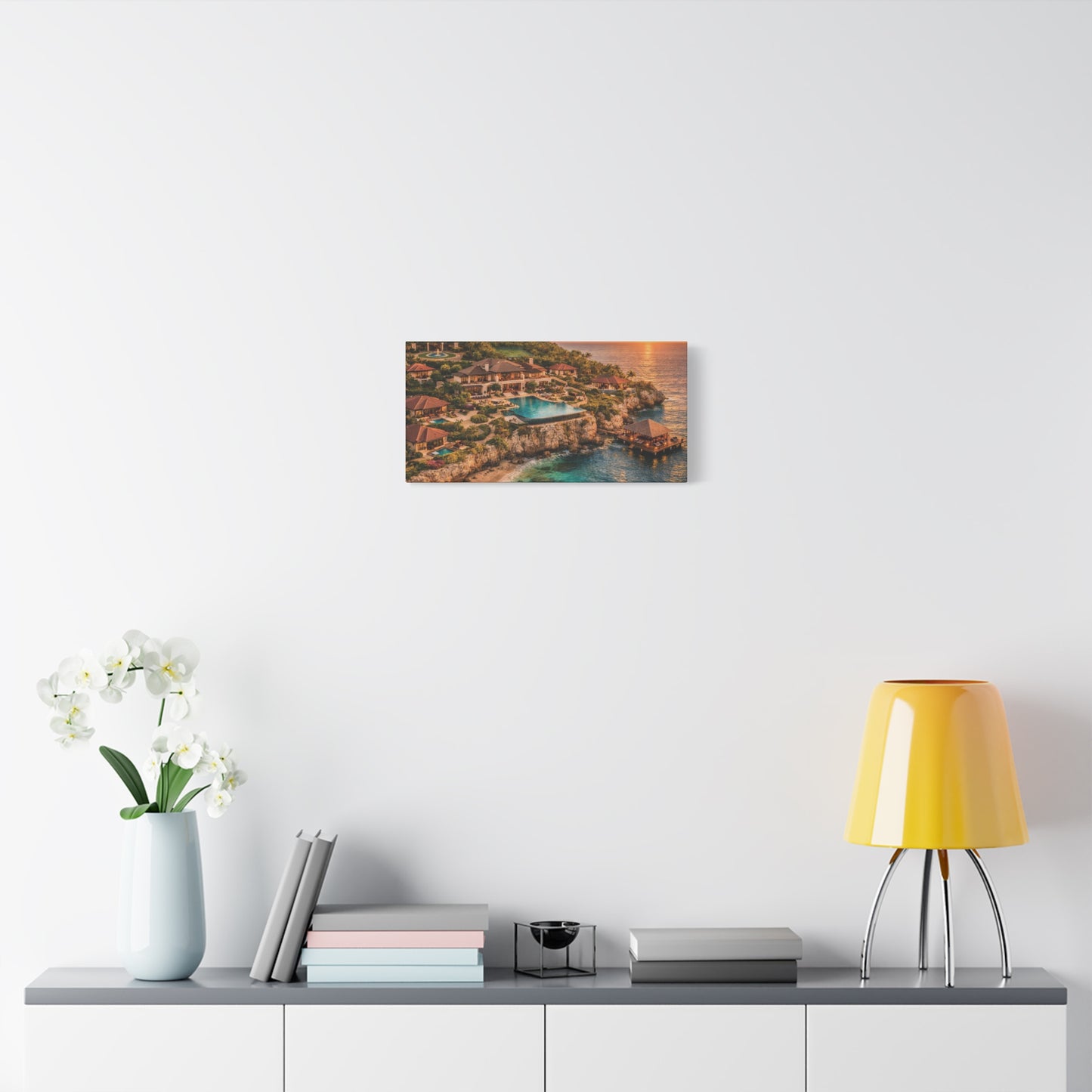 Tropical Sunset Canvas Wall Art — Coastal Resort Landscape Matte Stretched Print