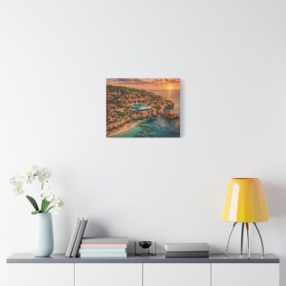Tropical Sunset Canvas Wall Art — Coastal Resort Landscape Matte Stretched Print