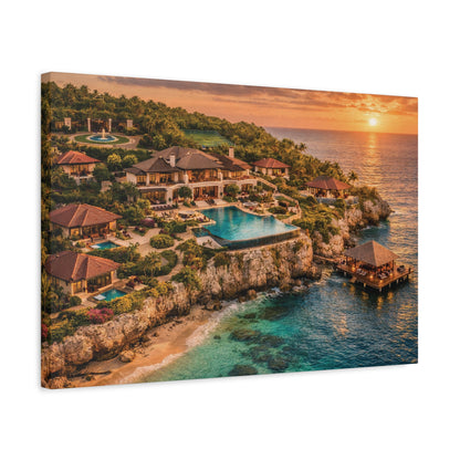 Tropical Sunset Canvas Wall Art — Coastal Resort Landscape Matte Stretched Print
