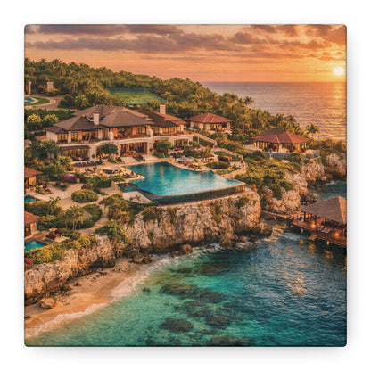 Tropical Sunset Canvas Wall Art — Coastal Resort Landscape Matte Stretched Print