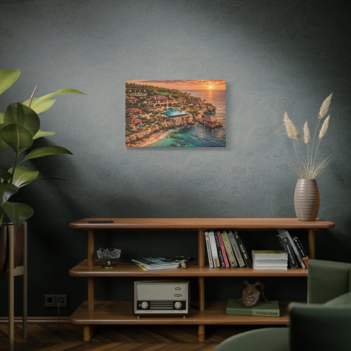 Tropical Sunset Canvas Wall Art — Coastal Resort Landscape Matte Stretched Print
