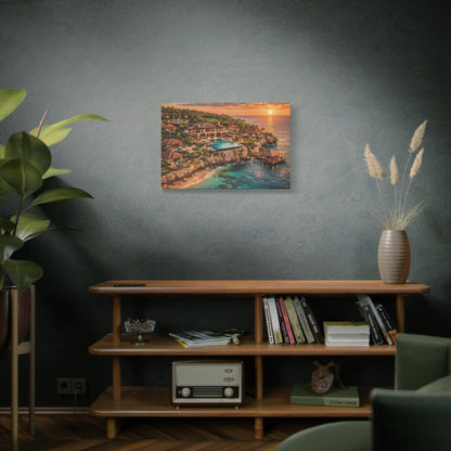 Tropical Sunset Canvas Wall Art — Coastal Resort Landscape Matte Stretched Print