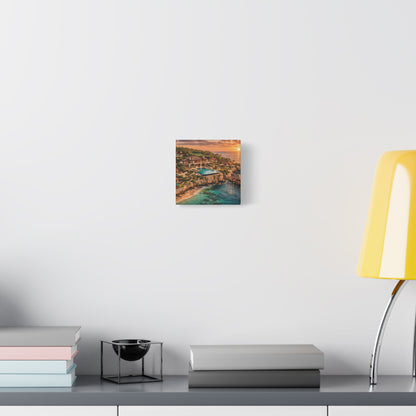 Tropical Sunset Canvas Wall Art — Coastal Resort Landscape Matte Stretched Print