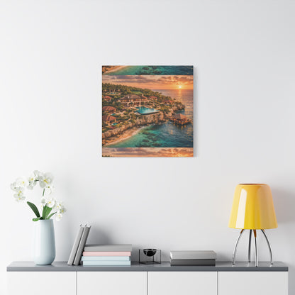 Tropical Sunset Canvas Wall Art — Coastal Resort Landscape Matte Stretched Print