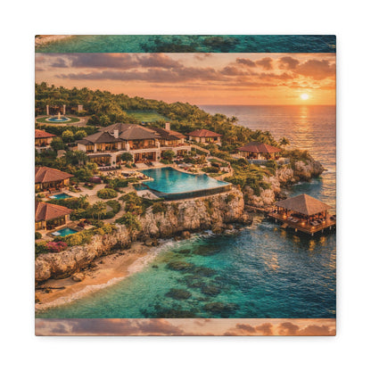 Tropical Sunset Canvas Wall Art — Coastal Resort Landscape Matte Stretched Print