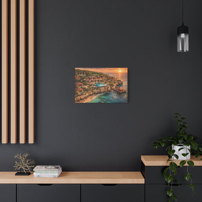 Tropical Sunset Canvas Wall Art — Coastal Resort Landscape Matte Stretched Print