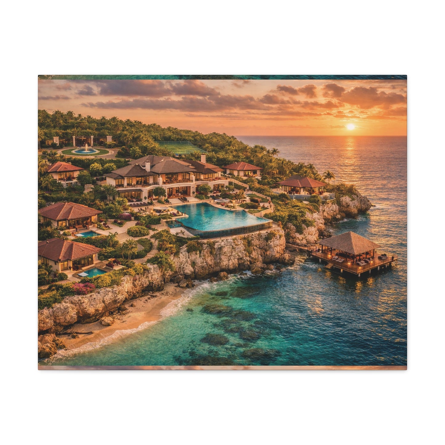 Tropical Sunset Canvas Wall Art — Coastal Resort Landscape Matte Stretched Print
