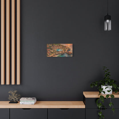 Tropical Sunset Canvas Wall Art — Coastal Resort Landscape Matte Stretched Print
