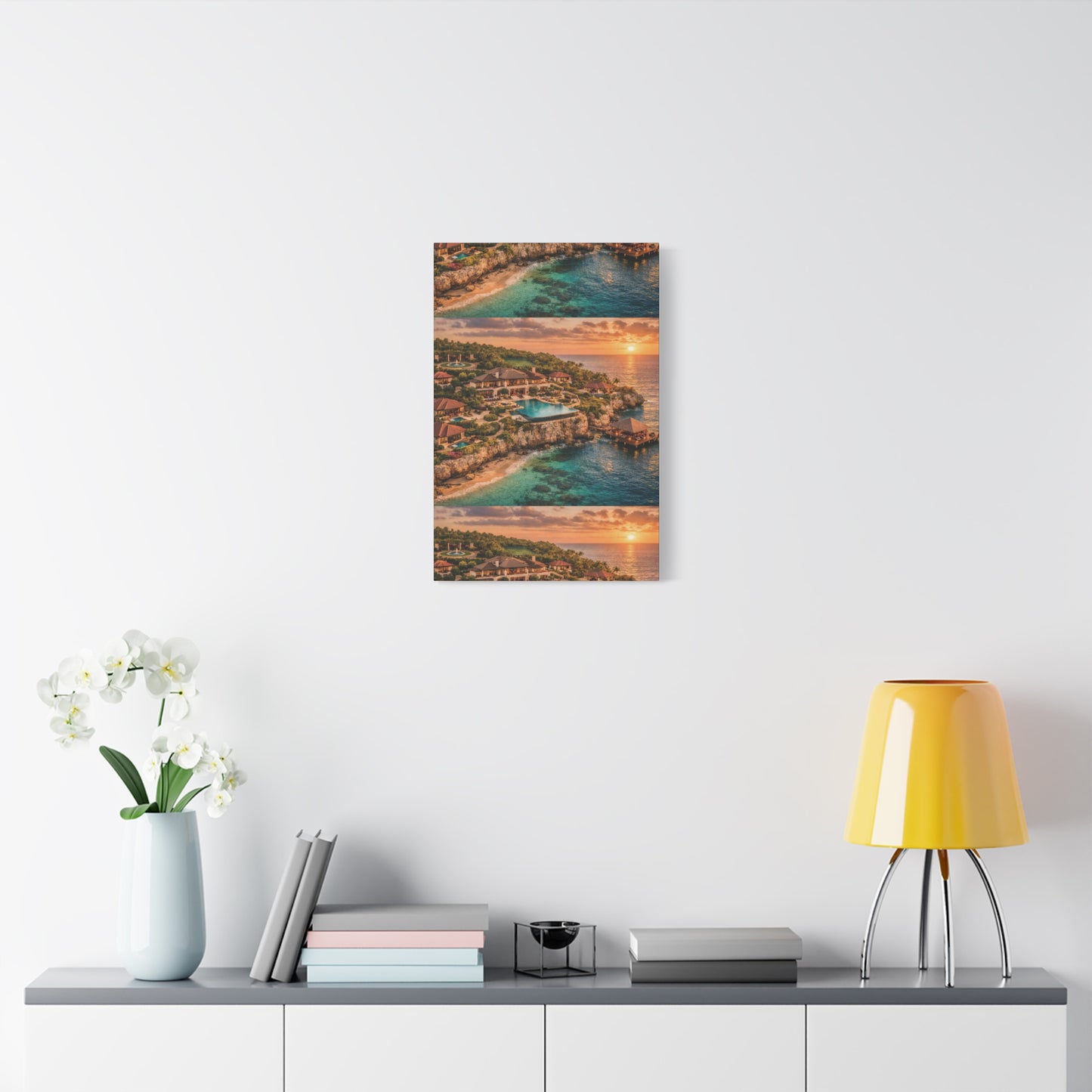 Tropical Sunset Canvas Wall Art — Coastal Resort Landscape Matte Stretched Print