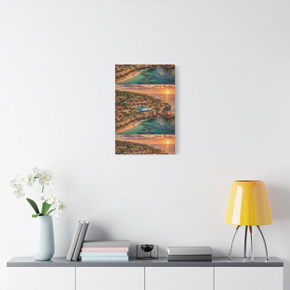 Tropical Sunset Canvas Wall Art — Coastal Resort Landscape Matte Stretched Print