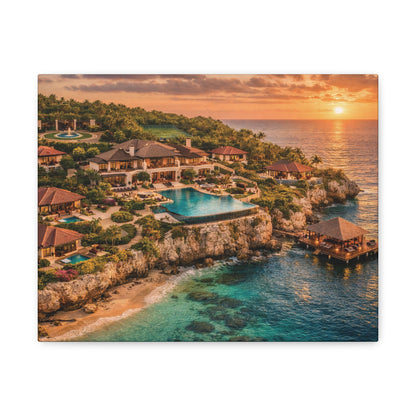 Tropical Sunset Canvas Wall Art — Coastal Resort Landscape Matte Stretched Print