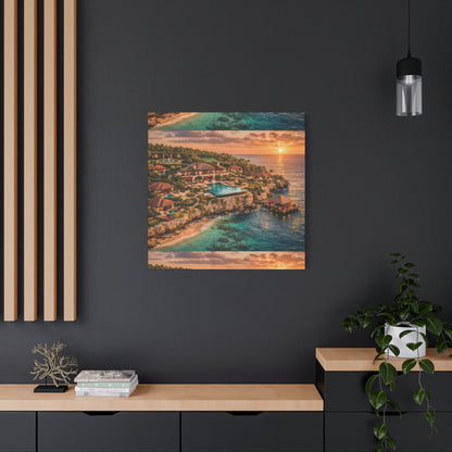 Tropical Sunset Canvas Wall Art — Coastal Resort Landscape Matte Stretched Print