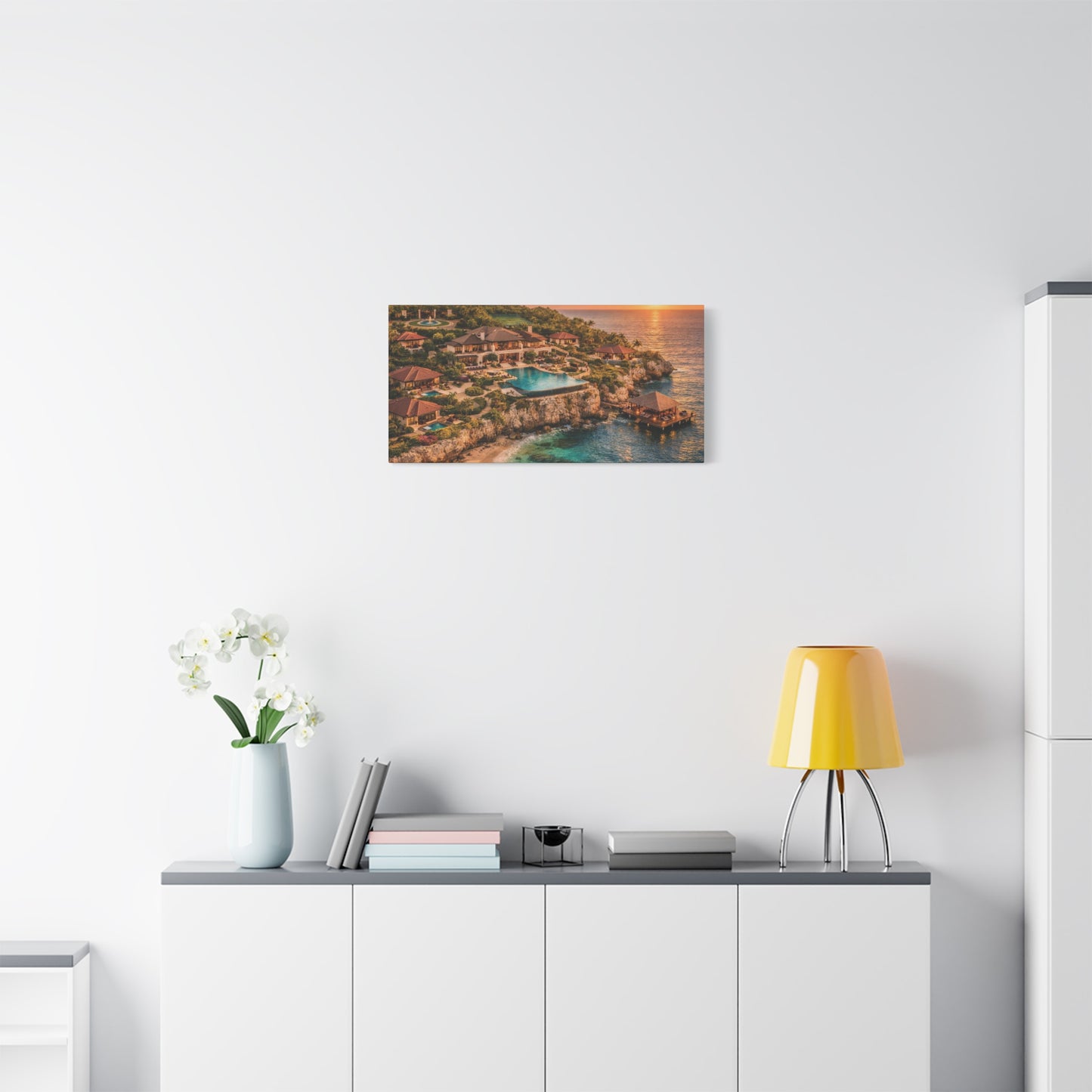 Tropical Sunset Canvas Wall Art — Coastal Resort Landscape Matte Stretched Print