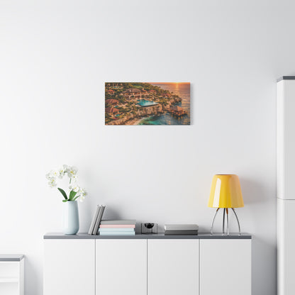 Tropical Sunset Canvas Wall Art — Coastal Resort Landscape Matte Stretched Print