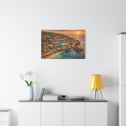 Tropical Sunset Canvas Wall Art — Coastal Resort Landscape Matte Stretched Print